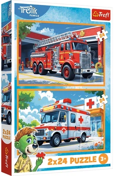 Zestaw puzzle Trefl The Treflik Family: Wóz strażacki i karetka 2 x 24 elementy 34447 (5900511344479)