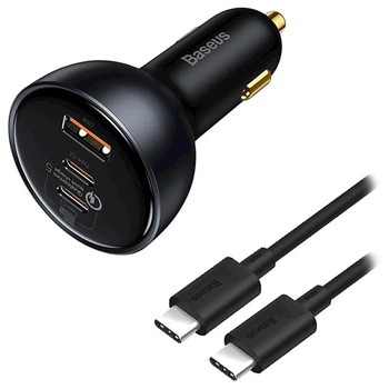 Автомобільний зарядний пристрій Baseus Qualcomm Quick Charge 5 Technology C+C+U 160W + Cable Black TZCCZM-0G