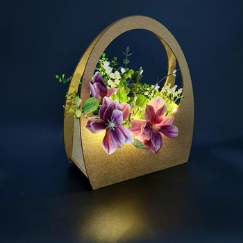 Пасхальная декоративная корзина-сумка GALA DECOR 25×30 см, с LED подсветкой, искусственные орхидеи, ручная работа