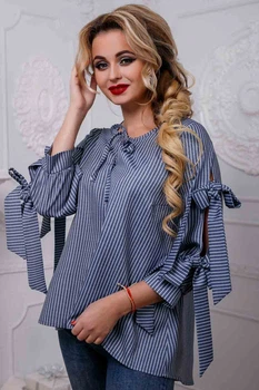 Жіноча сорочка в смужку з принтованої бавовни Seventeen M Синій (2000000099118)
