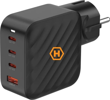 Сетевое зарядное устройство HAMMER RapidCharge 3 x USB Type-C + 1 x USB Type-A 100 Вт Black (5902983643470)