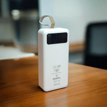 Портативний зарядний пристрій Power Bank ENERX Білий зовнішній акумулятор павербанк 40000 mAh PD22,5W зі швидкою зарядкою 4 вбудованих кабелі
