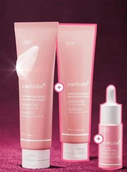 Зволожувальний крем з полінуклеотидами та гіалуроновою кислотою Medicube PDRN Pink Hyaluronic Moisturizing Cream 50ml x 2шт+Відновлювальна антивікова сироватка з полінуклеотидами та пептидами Medicube PDRN Pink Peptide Serum 10ml