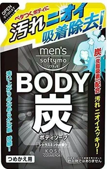 Чоловіче рідке мило для тіла з деревним вугіллям KOSE Men's Softymo Body Soap , поповнення 400 мл
