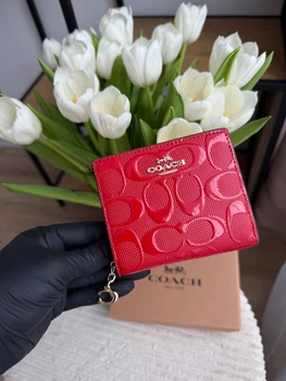 Гаманець Coach Snap Wallet In Signature Canvas червоний натуральна шкіра + подарункове пакування