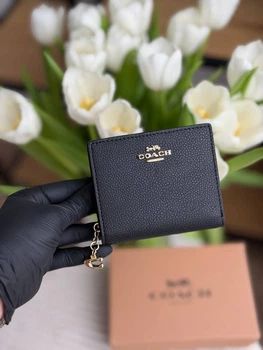 Гаманець Coach Snap Wallet In Signature Canvas чорний натуральна шкіра + подарункове пакування