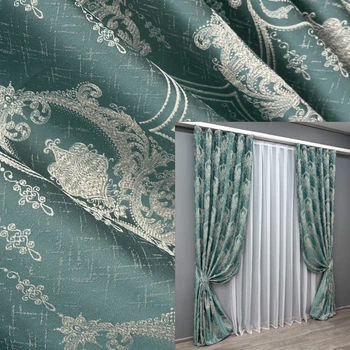 Комплект готовых штор VR-Textil Парча № 1777ш Бирюзовый с молочным 130х290 см 2 шт (39-957)