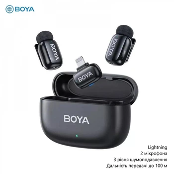 Беспроводной петличный микрофон Boya Mini-15 (3 уровня шумоподавления, Lightning, дальность передачи до 100 м) - Черный