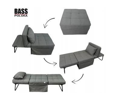 Розкладний пуф-ліжко 2 в 1 Bass Polska BH 31020 зі спальним місцем 186×73 см, сірий