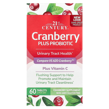 Клюква с пробиотиками 21st Century "Cranberry Plus Probiotic" здоровье мочевыводящих путей (60 таблеток)