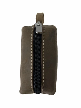 Ключница маленькая на молнии из натуральной кожи Crazy Horse коричневая 9 см