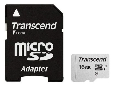 Карта памяти microSD 16Gb Transcend 300S Class 10 UHS-I + SD адаптер (TS16GUSD300S-A)