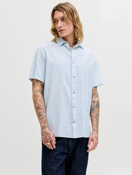 Сорочка бавовняна літня чоловіча Jack & Jones 12289160 L Celestial Blue (5715733954173)