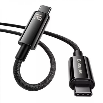 Кабель быстрой зарядки Type-C to Type-C Baseus Tungsten Gold 240W PD3.1 1m Fast Charging Data Cable, чёрный