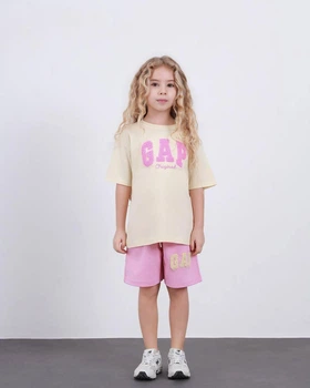 Костюм на девочку (шорты, футболка) Gap 116 см шампань с розовым