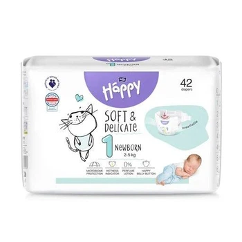 Подгузники для новорожденных со специальной выемкой для пупка Happy Newborn 1 (2 - 5 кг) 42 шт. Bella Белый