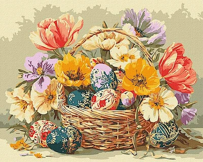Картина за номерами «Великодній кошик з квітами» 40х50 см (КНО5186) Идейка (КНО5186)