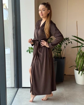 Женский велюровый халат макси Шоколадный Maybel 2XL/3XL 222 (4078_3)