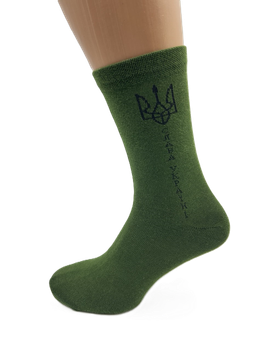 Набір чоловічих бавовняних шкарпеток Cool Socks Ukrainian Trident Khaki патріотичні з тризубом, класичні високі (10 пар) розмір 43-46