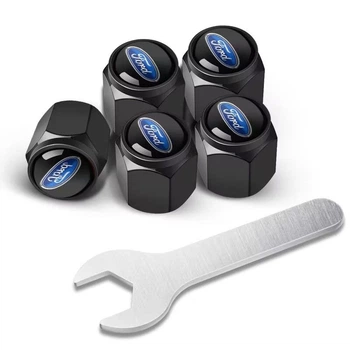 Металлические колпачки на ниппель с логотипом Ford чёрные 5 шт