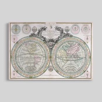 Интерьерная картина Древняя карта Земли, Mappe-Monde Geo Spherique 1760, 41×60 см (id3036)