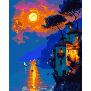 Картина по номерам Santi, 40*50 см., Закат на побережье, LED подсветка, (956650)