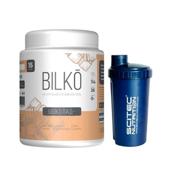 Комплект Протеин BILKO Whey Protein 80% Шоколад 450 г 15 порций и шейкер 600 мл