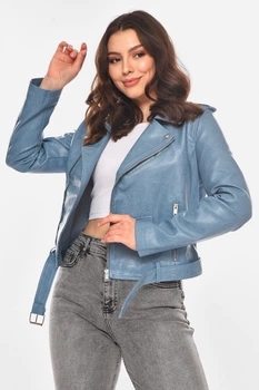 Куртка-косуха жіноча з екошкіри блакитного кольору Fashion розмір 40-42 (210836)