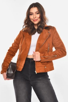 Куртка-косуха женская из экозамши светло-коричневого цвета Fashion размер 40 (210838)
