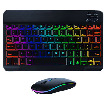 Беспроводная Bluetooth Клавиатура с Мышкой на Аккумуляторе Ультратонкая с RGB Подсветкой Украинская Раскладка Портативный Переносной Комплект для Android IOS Windows MacOS Чёрная