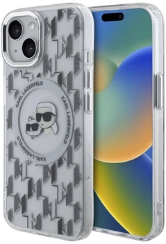 Etui Karl Lagerfeld IML Monogram Karl & Choupette Head MagSafe do Apple iPhone 15 Transparent (3666339285302)