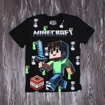 Детская футболка для мальчика Minecraft с принтом, хлопковая, Черная 122-128