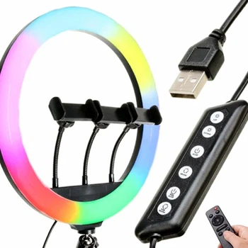 Лампа RGB 45 см с адаптером и пультом для фото и видео съемки черный