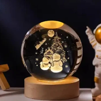 Шар акриловый светящийся Снеговики 6см с подсветкой на подставке