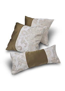 Комплект декоративних подушок Firanka Damask 45х40см 2шт, 47х19см 1шт коричнево-гірчичний з молочним (п_0873)