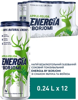 Упаковка напою безалкогольного Borjomi Energia Сильногазований Соковмісний зі смаком Яблука та Фейхоа 0.24 л х 12 шт (4860019003722)