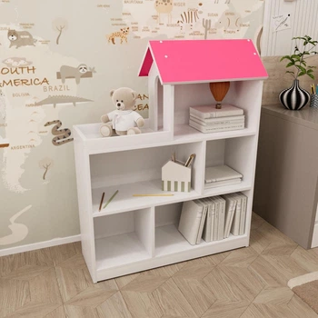 Детский шкаф-домик для игрушек и книг 118×93×30 см Белый/Розовый 4210
