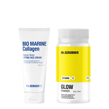 Набор косметики Mr. Scrubber Лифтинг-крем для лица Bio Marine Collagen 50 г + пудра для очищения лица Glow Vitamin C