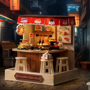 Конструктор 3D Румбокс Revolving Food House (Обертовий будинок їжі) з LED-підсвіткою та пилозахисним ковпаком