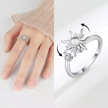 Серебристое кольцо антистресс крутящееся солнце фиджет спиннер One size