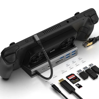 Док-станция YCE 10-в-1 для Steam Deck / OLED, Asus ROG Ally / Xbox Ally, Legion Go/S, MSI Claw – HDMI 4K, RJ45, охлаждение, PD 100W