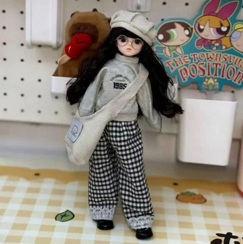 Коллекционная BJD кукла с комплектом одежды и аксессуарами(клетчатые штанишки) 30 см