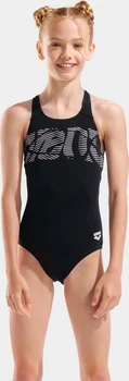 Купальник слитный для девушек Arena GRAPHIC SWIMSUIT V BACK черный, белый Дети 128 см