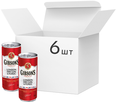 Упаковка слабоалкогольного напою Gibson's London Dry Gin & Tonic 5% 0.25 л х 6 шт (3147699114018)