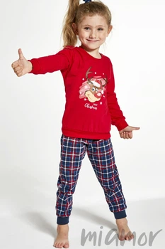 Комплект/пижама для девочки новогодняя Family Look 592/130 Reindeer 134/140 Красно-синяя