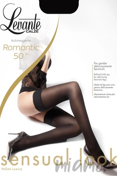 Чулки плотные матовые с кружевом Levante Romantic 50 den 3 Nero