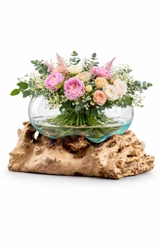 Ваза Бали напольная стеклянная на корне дерева тик AN-65