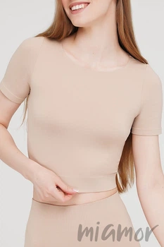 Tоп бесшовный с короткими рукавами Giulia Crop T-Shirt Naturale S/M Бежевый