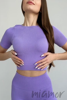 Футболка кроп-топ в рубчик InSecret Crop T-Shirt Ribbed Purple Rose S/M Фіолетова