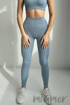Легінси безшовні в рубчик InSecret Leggings Basic Ribbed FADED DENIM L/XL Сіро-блакитні